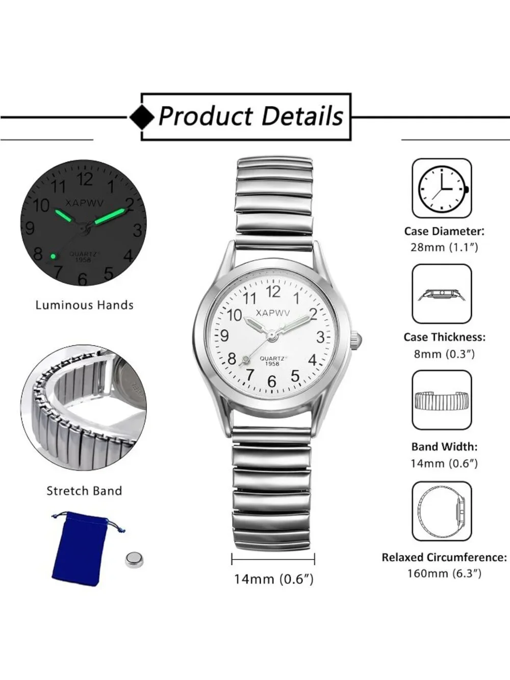 Women's Silver Stretch Band Couple Bangle Ultrathin Elastic Strap Wrist Watch